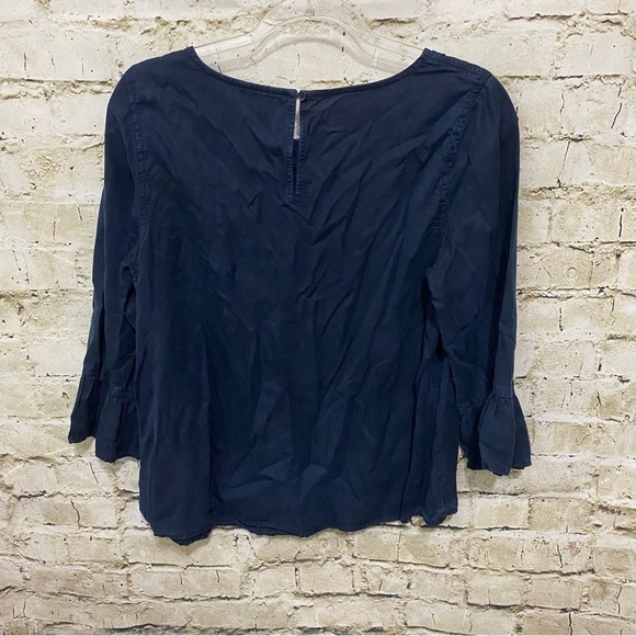 Crown & Ivy Blue Viscose Ruffle 3/4 Sleeve Top - Picture 3 of 5